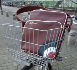 Ben Sherman flight bag in the bike basket