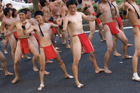 I don't think you could do this in a parade in the US without violating decency laws