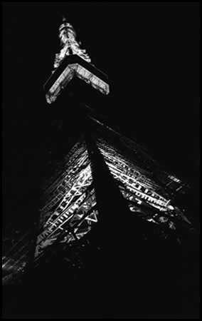 The tower, in black and white